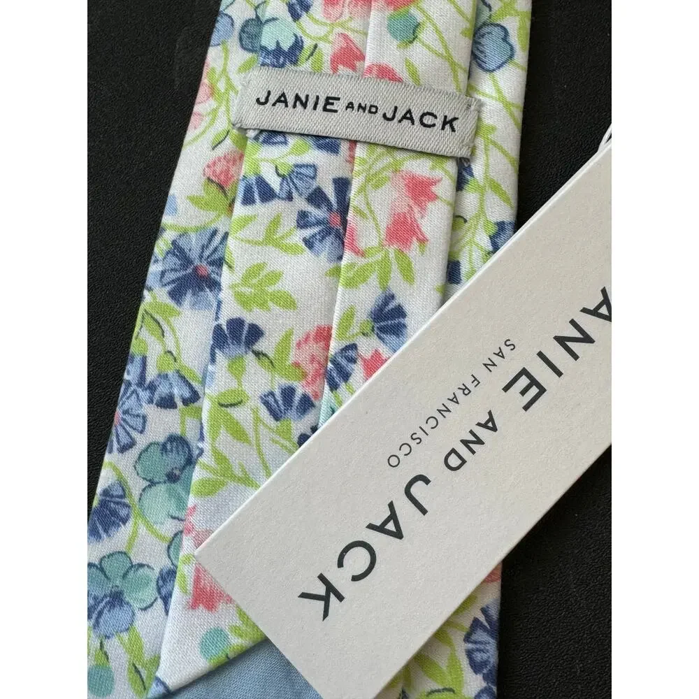 New Janie and Jack Boys White Ditsy Floral Tie Size 2-5